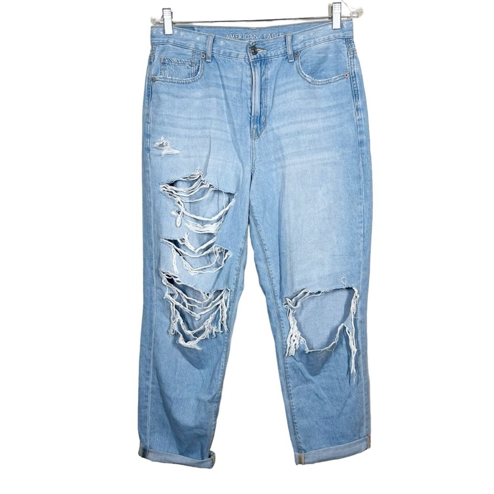 American Eagle Womens Distressed Mom Straight Leg Jeans Size 10 Cotton High Rise